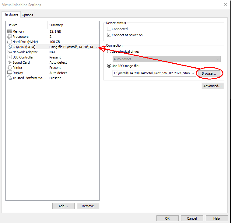 CD/DVD (SATA) in the settings CD/DVD (SATA) in the settings